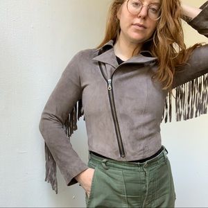 Cropped leather fringe jacket